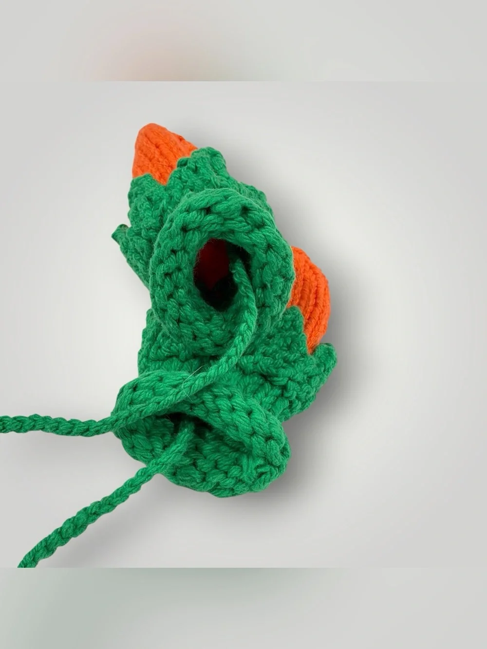 Hand-Knit Orange & Green Kids Mittens with Attached String 0-12 Months